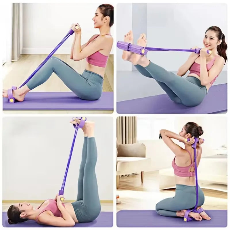Abdominal Foot Pedal Puller Sit-Up Assist Device with 4 Tubes for Home Use, Portable Pilates and Yoga Training Equipment