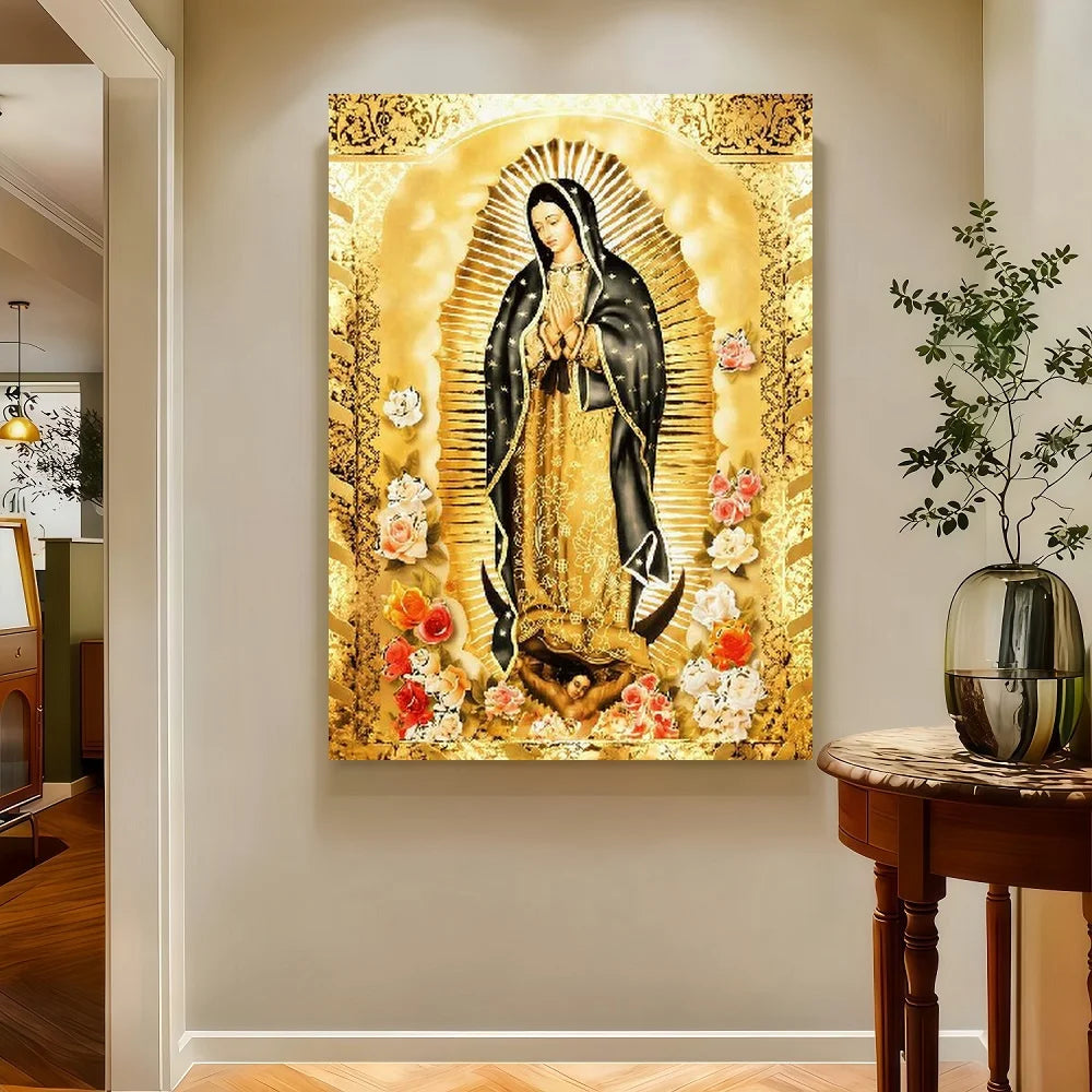 Framed Flat,1pc Golden Religious Virgin Art