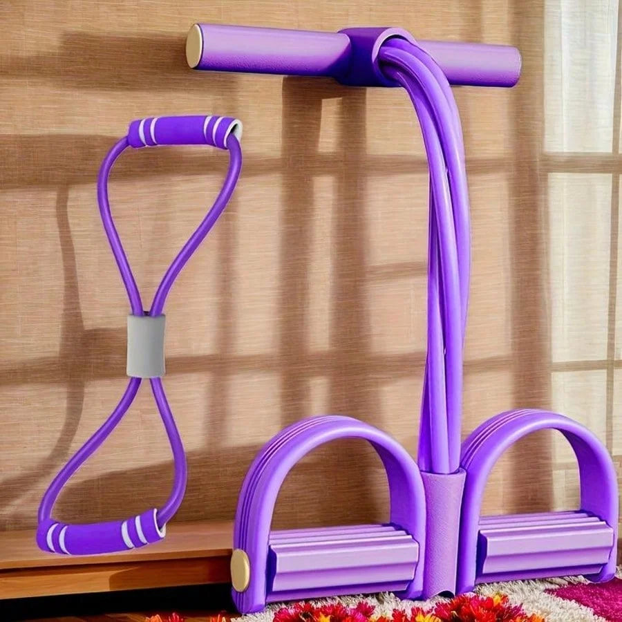 Abdominal Foot Pedal Puller Sit-Up Assist Device with 4 Tubes for Home Use, Portable Pilates and Yoga Training Equipment