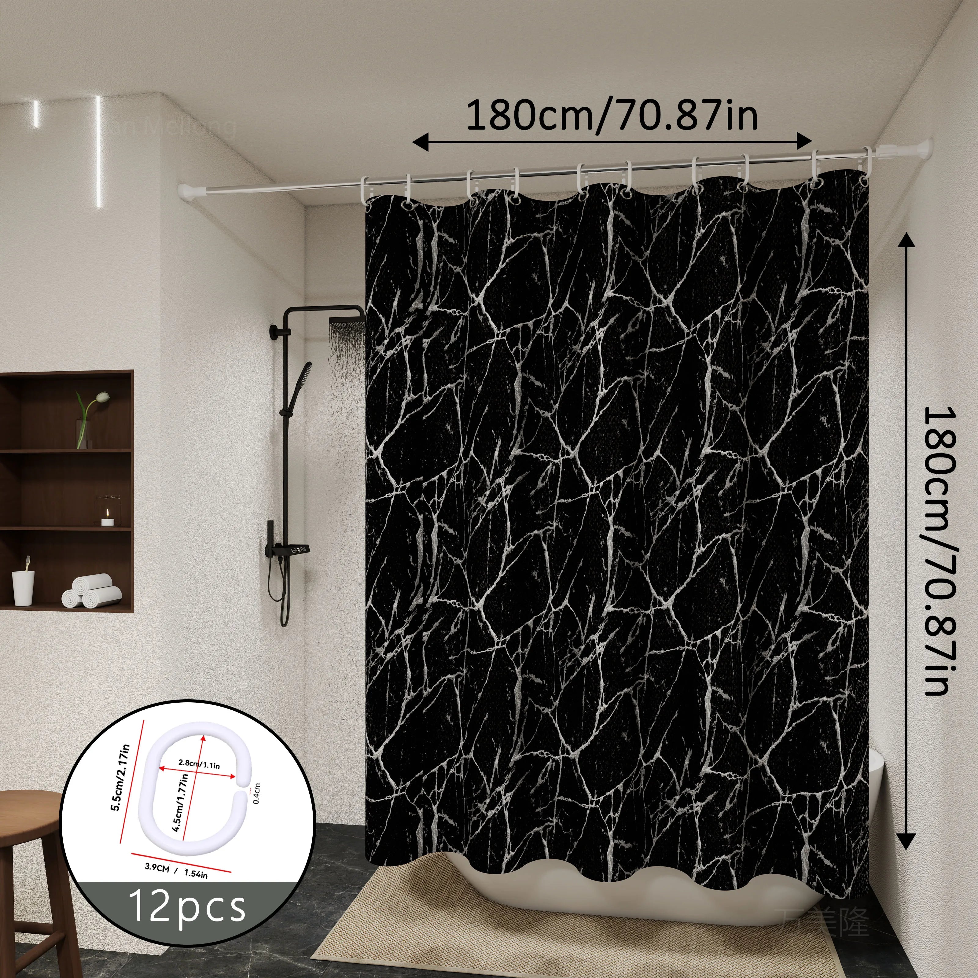 black marble shower curtain