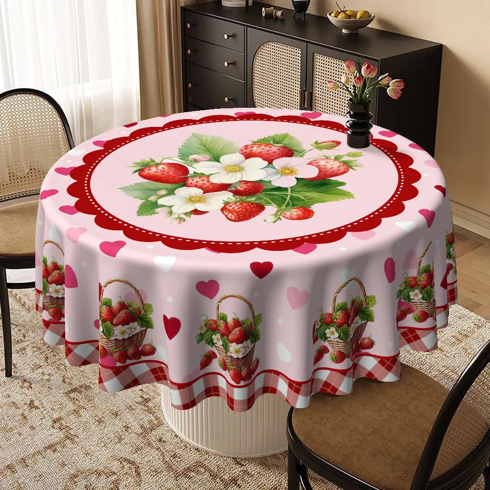 Strawberry White Flower Design Tablecloth