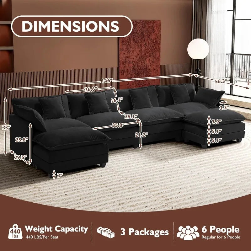 U-Shaped Modern Sofa with 2 Ottoman