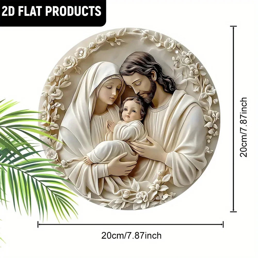 2D Baptism Pray Faith Theme Family Wooden Round Hanging Sign Wall or Door Decor Wall Art