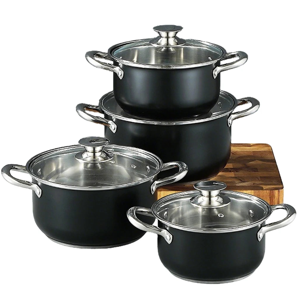 8Pcs Stainless Steel Cookware Set Anti-Scratch Universal Cooking Pot Combination Stockpot Cookware Suit for Soup Cooking Stove