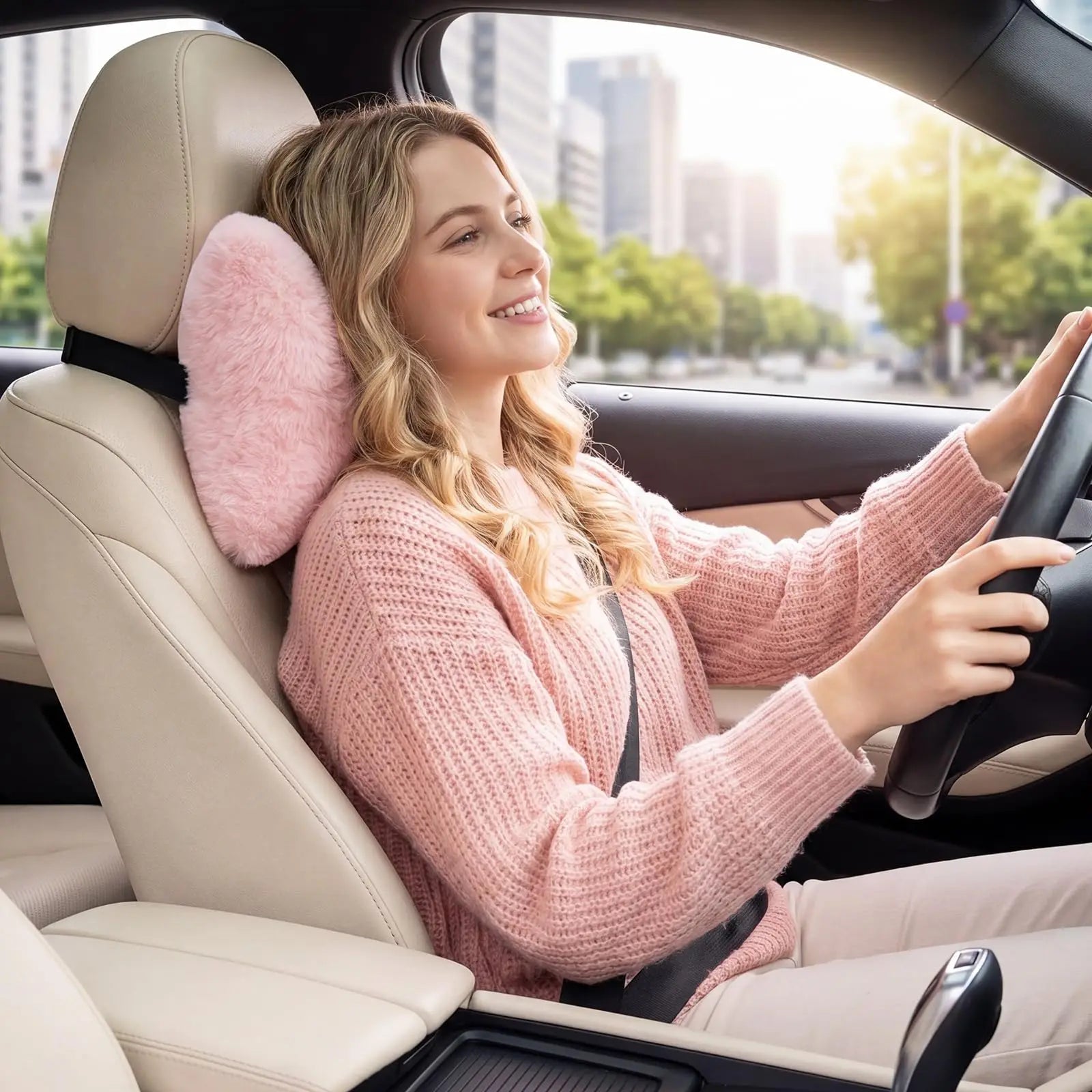 2 Pcs Car Neck Pillow Soft Plush Bow Headrest Support Comfortable