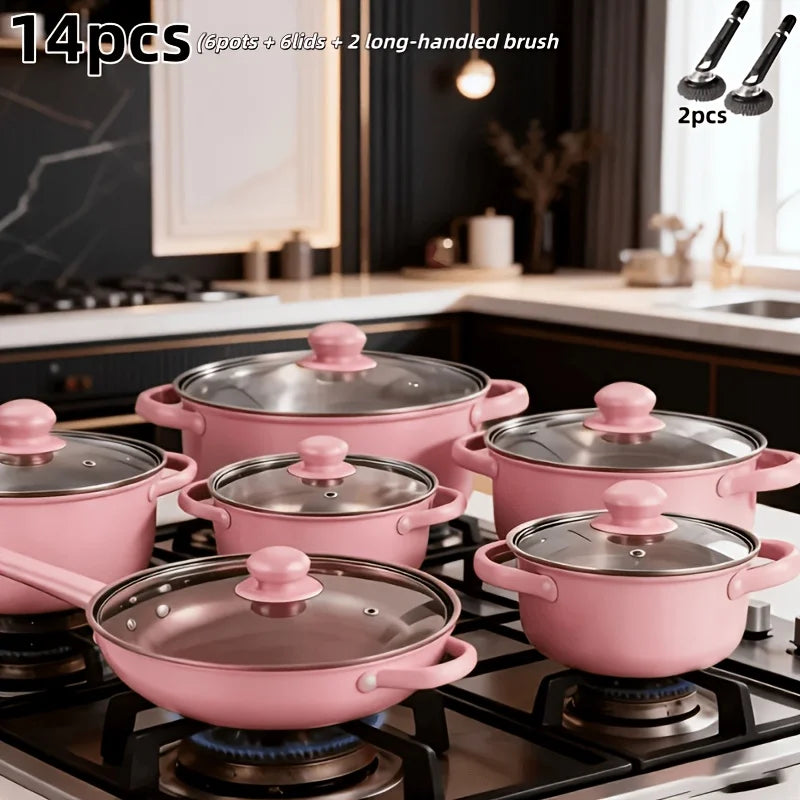 14pcs Heavy-Duty Stainless Steel Non-Stick Cookware Set