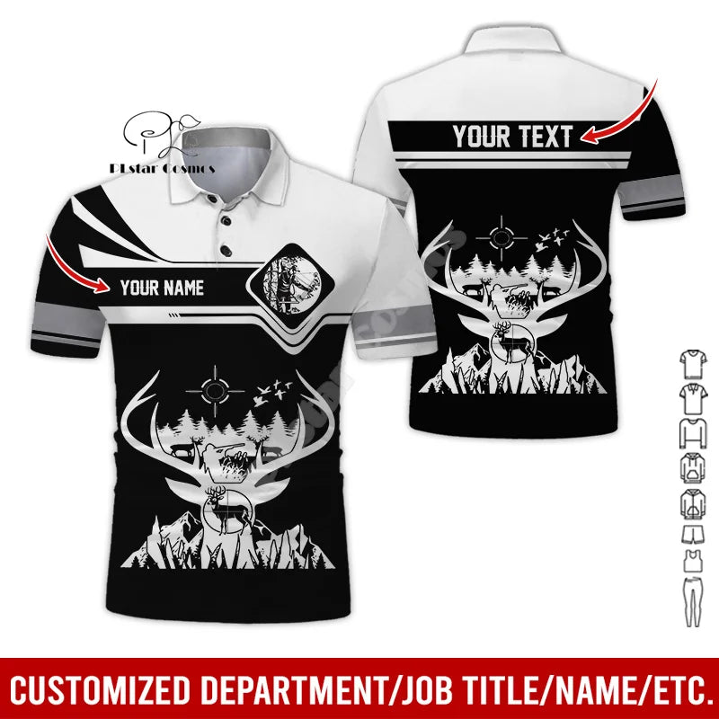 Custom Name Deer Hunting Camo Casual Collar Polo Shirts Short Sleeves