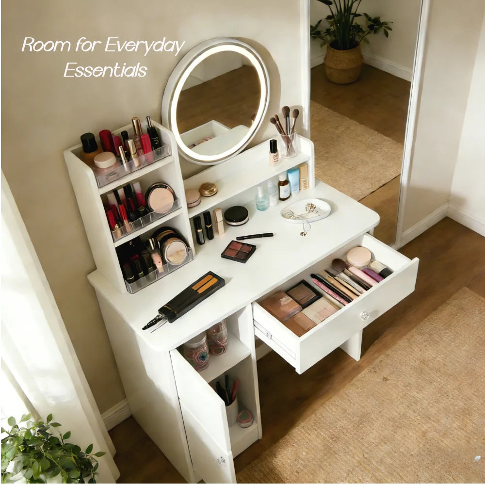 White Crystal Handles Vanity Table