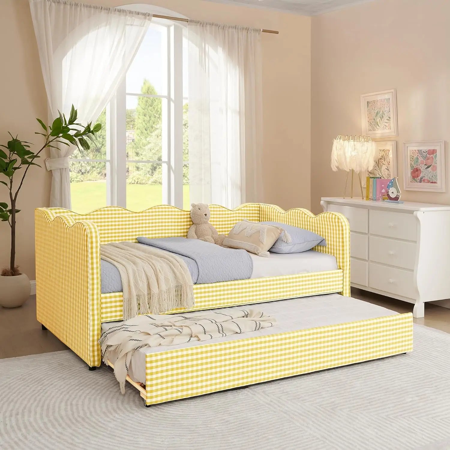 Twin Upholstered Daybed Extendable Linen Sofa Bed