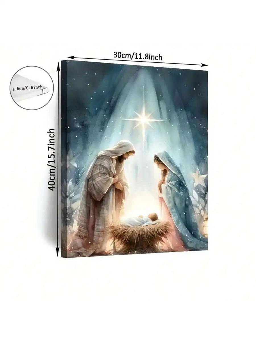 Nativity Scene Canvas Wall Art Religious Decor Mary Joseph Star Of Bethlehem