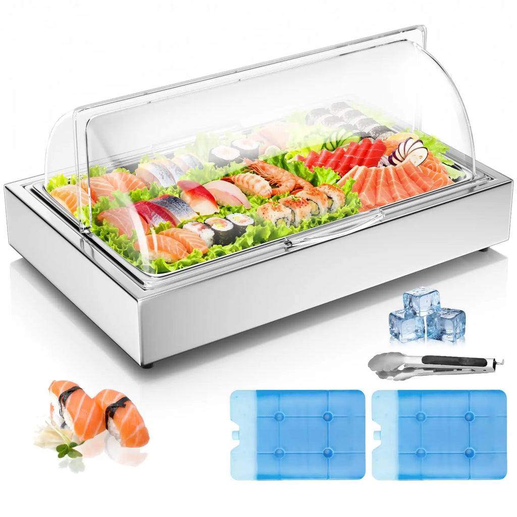 Ice Food Serving Display Tray with Clear Roll Top Cover