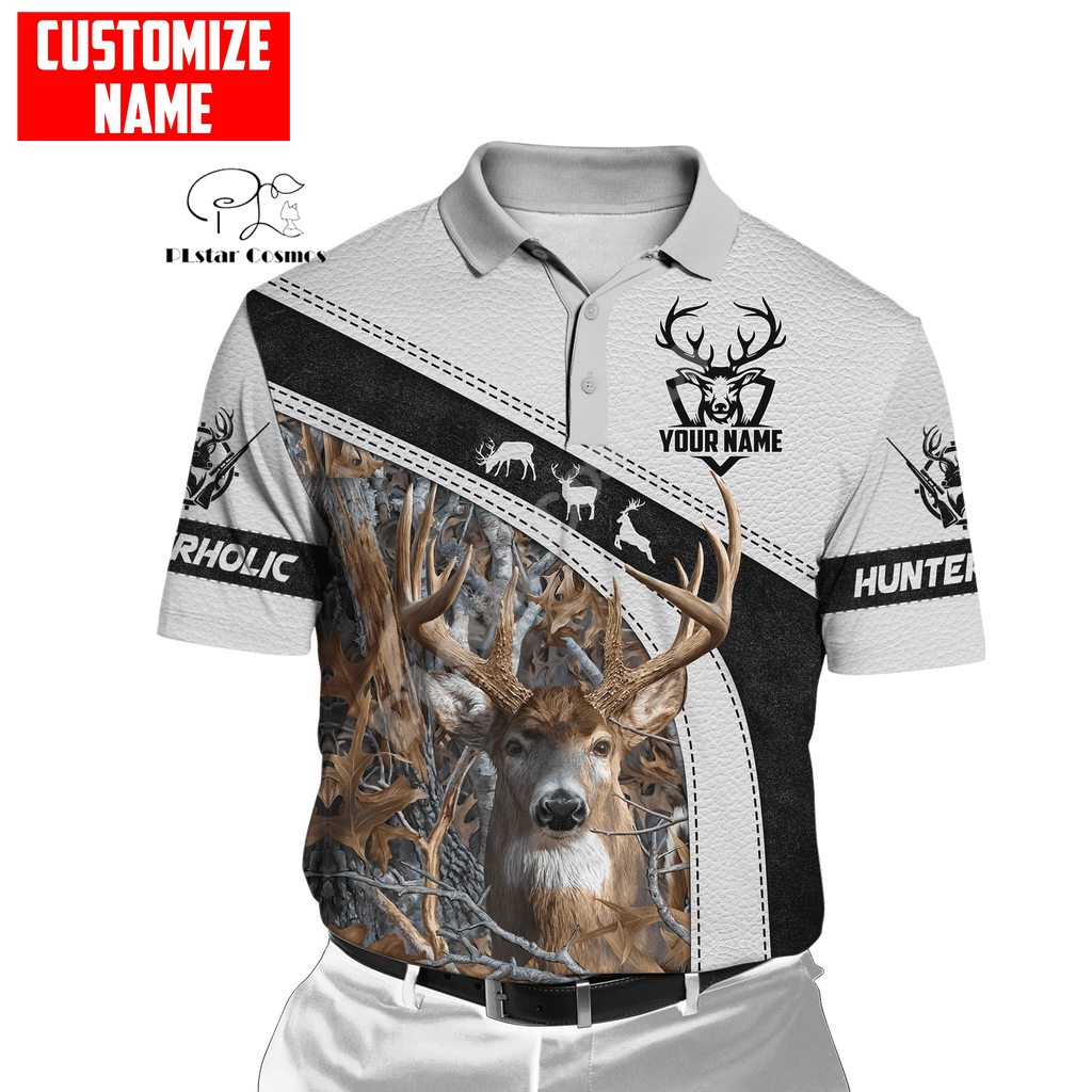Custom Name Deer Hunting Camo Casual Collar Polo Shirts Short Sleeves