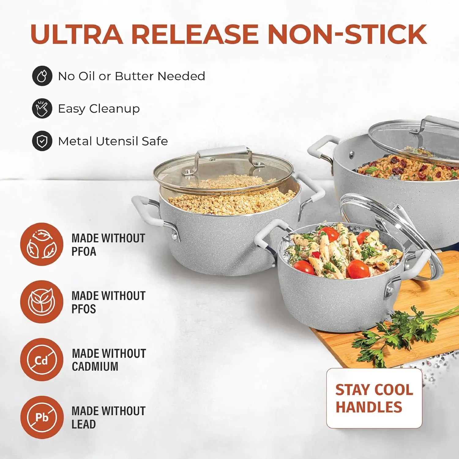 Nonstick Pots and Pans Set, 6 Piece Stackable Cookware with Lids, Stay Cool Handles Dishwasher Safe