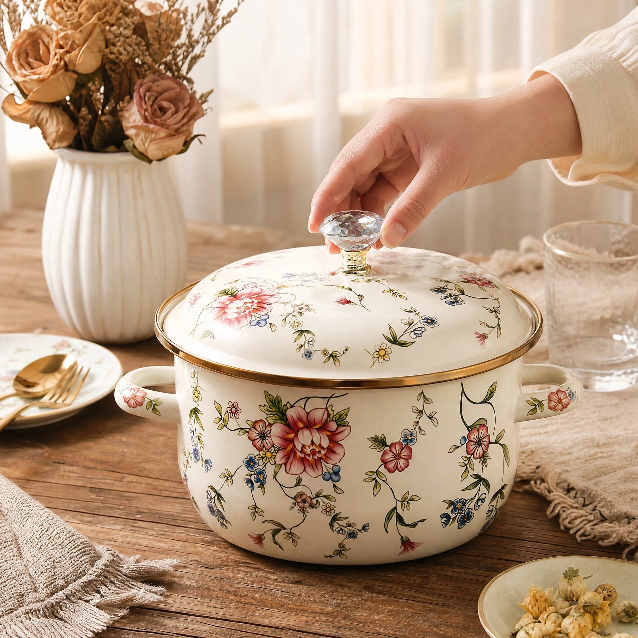 Quart Pot with Lid,Large Vintage Cooking Pot for Soup Stew Pasta