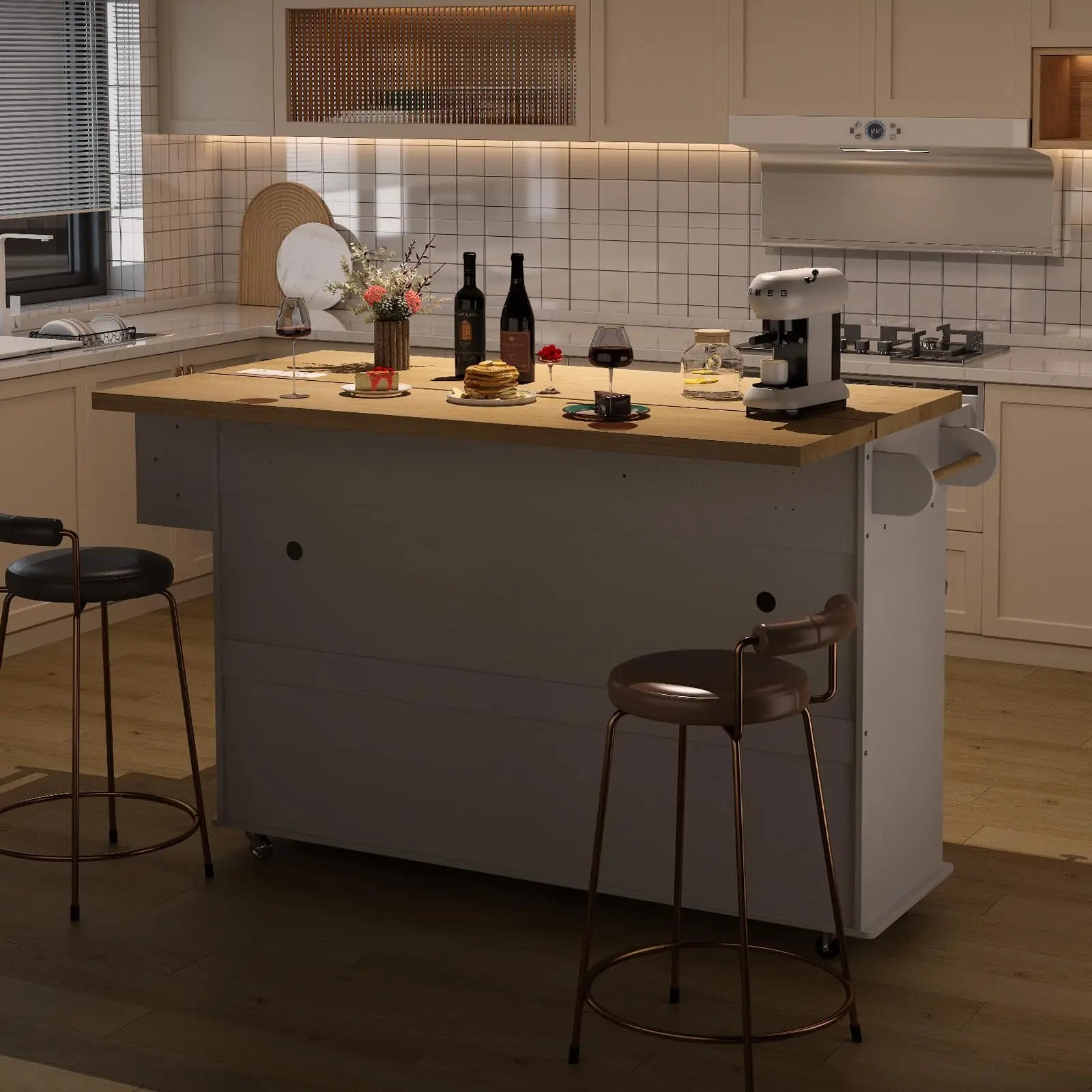 60" Mobile Kitchen Islands Rolling Trolleys