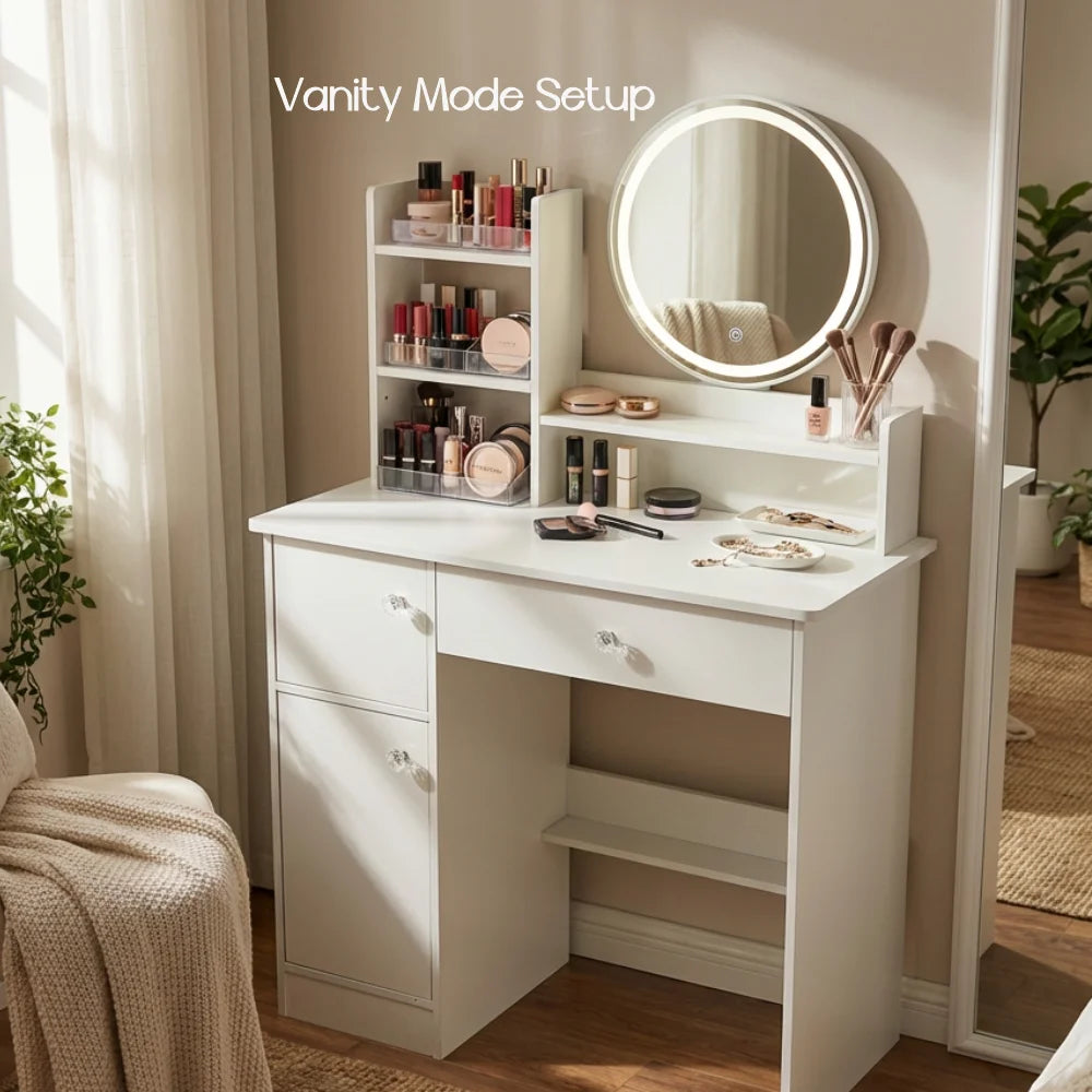 White Crystal Handles Vanity Table