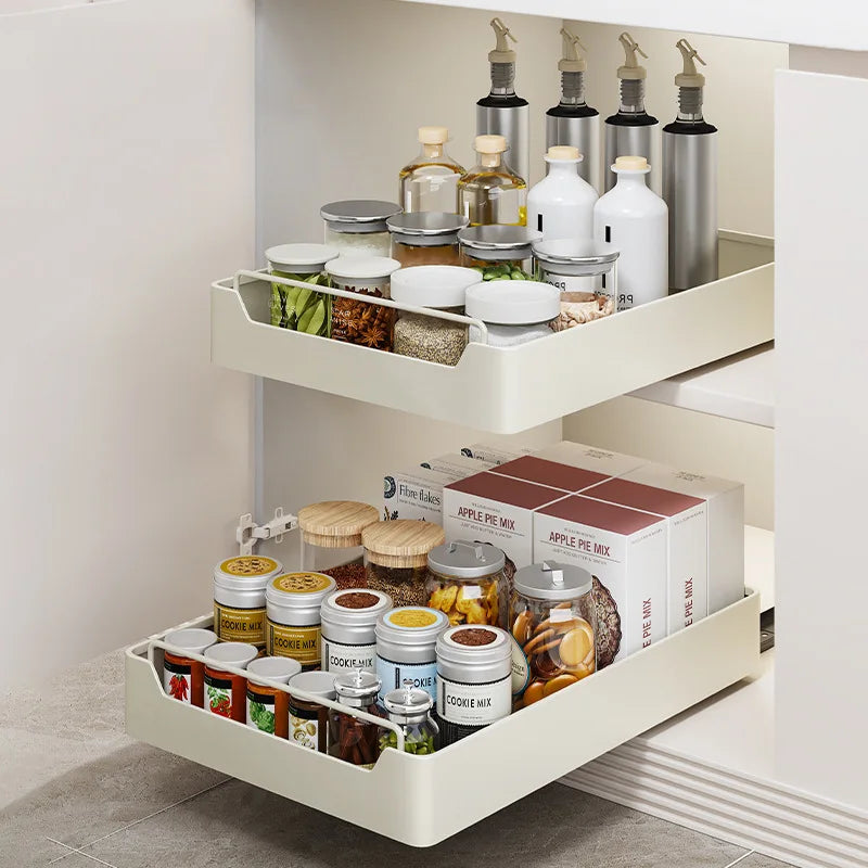 Kitchen Pull-out Drawers with Tray Spice Storage & Pot Organizer