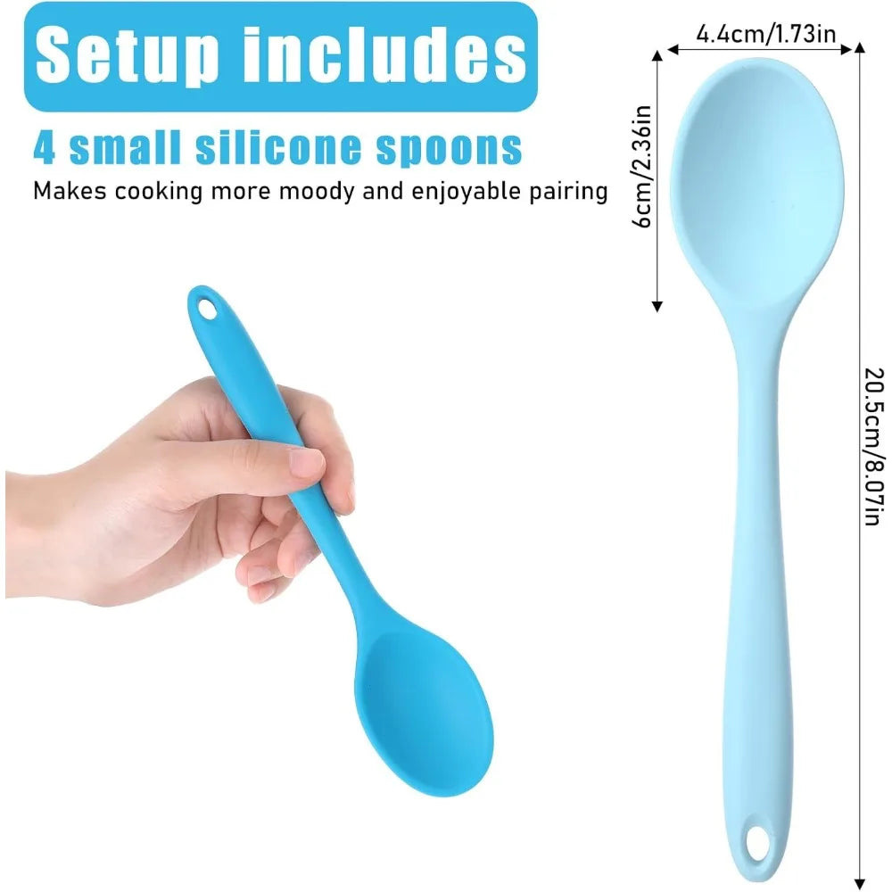4 Pcs Silicone Spoons Heat Resistant Nonstick Kitchen Mixing Spoon Set for Cooking Baking Serving (Multicolor)