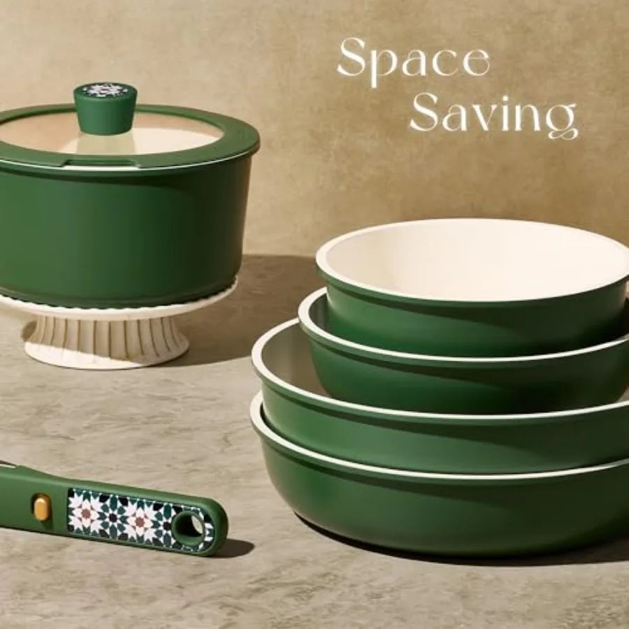 Ceramic Cookware Set, Pots and Pans Set Nonstick, Non-Toxic Cookware Detachable Handle