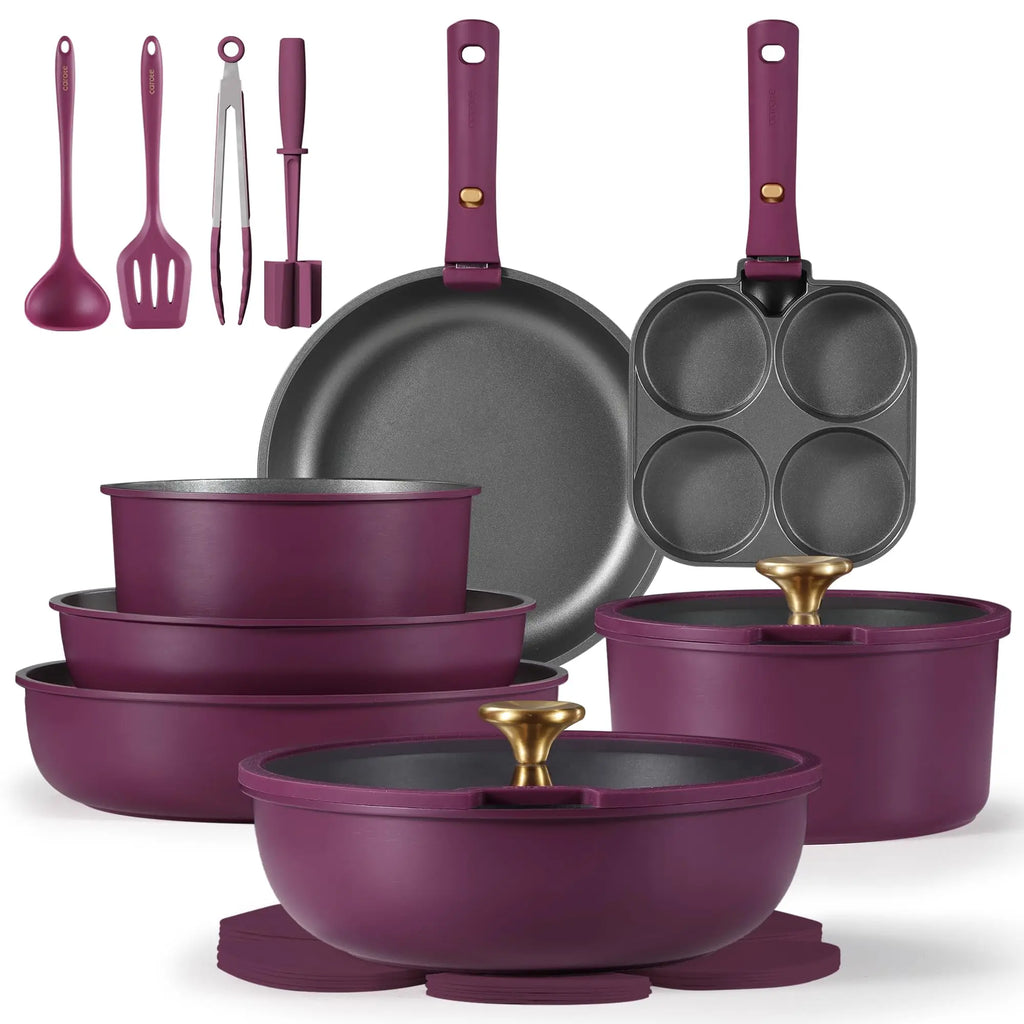 Gold Purple Nonstick pots and pans Cookware Set