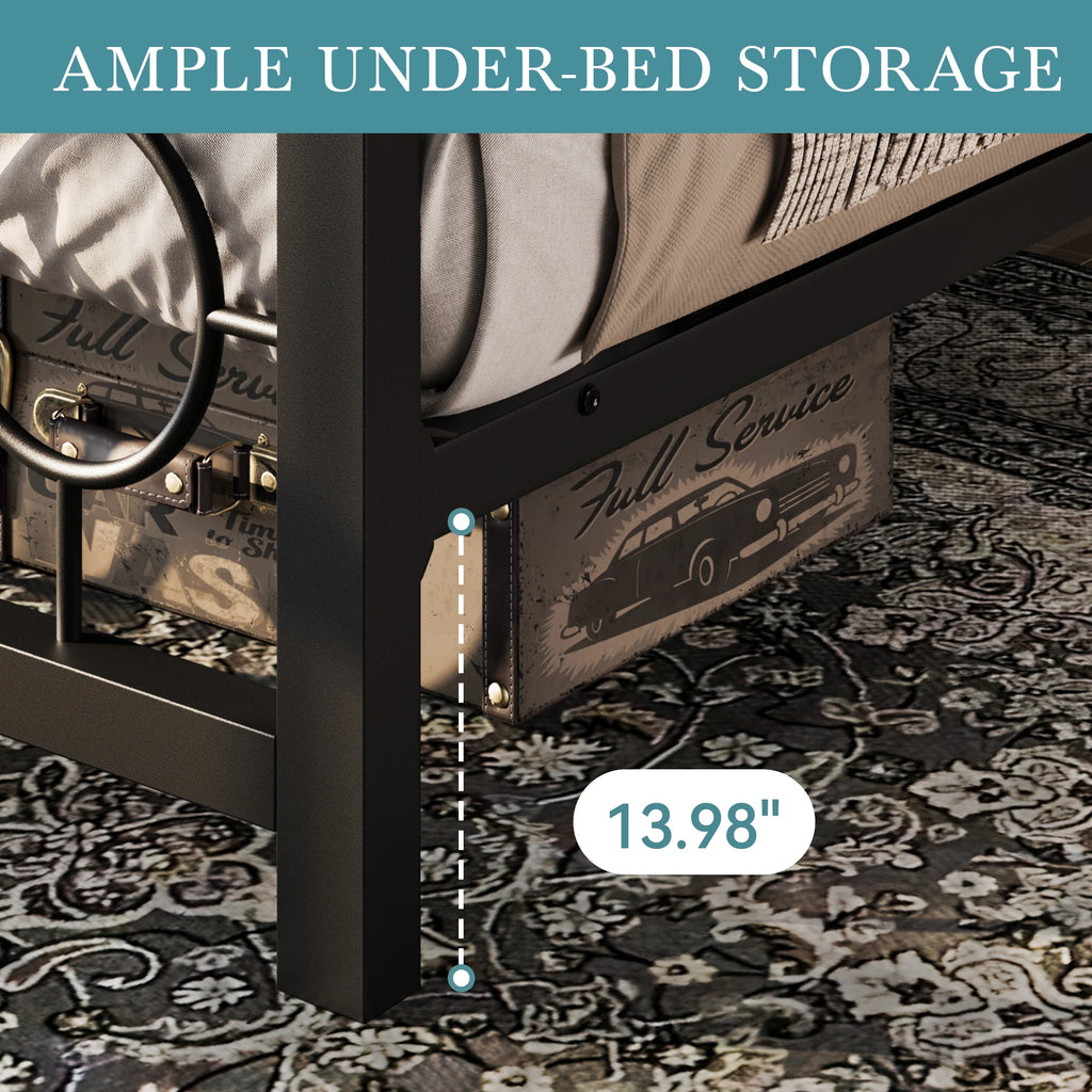 Metal Platform Bed Frame with Vintage Circular Headboard & Footboard,