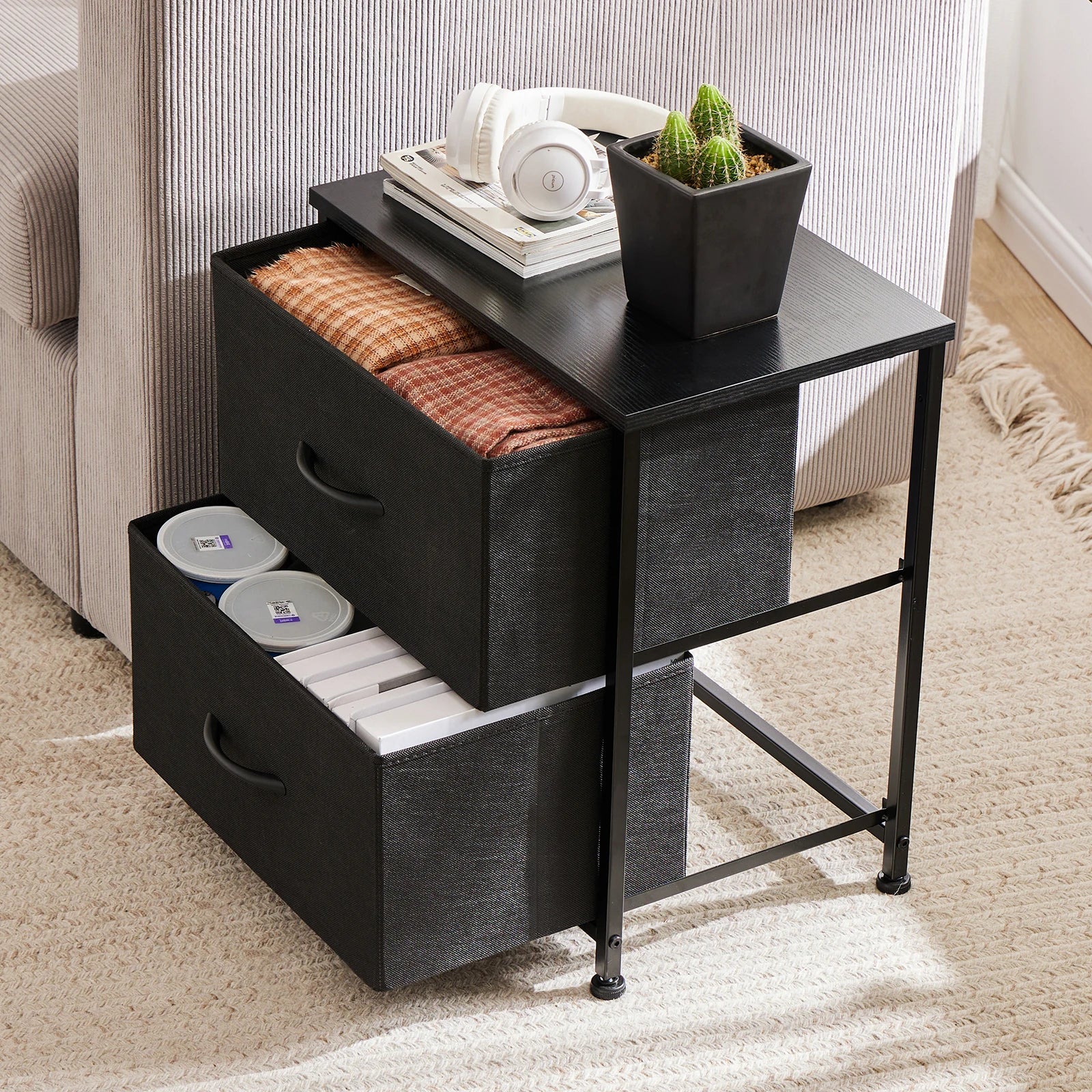 2Fabric Drawers Nightstand