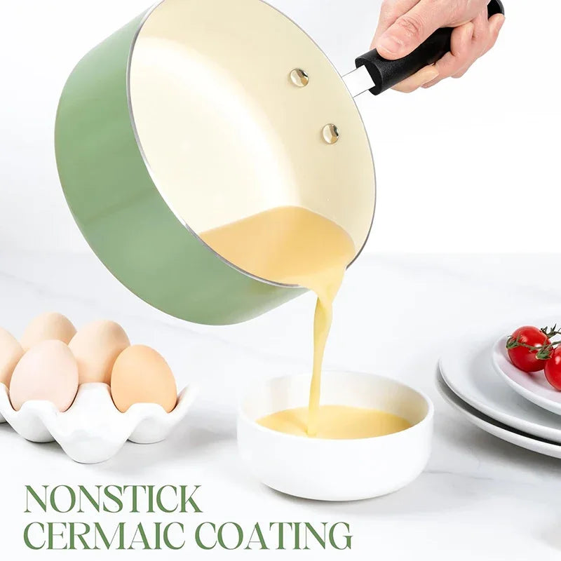 Nonstick Sauce Pan Set with Lid Ceramic Coating Small Saucepan