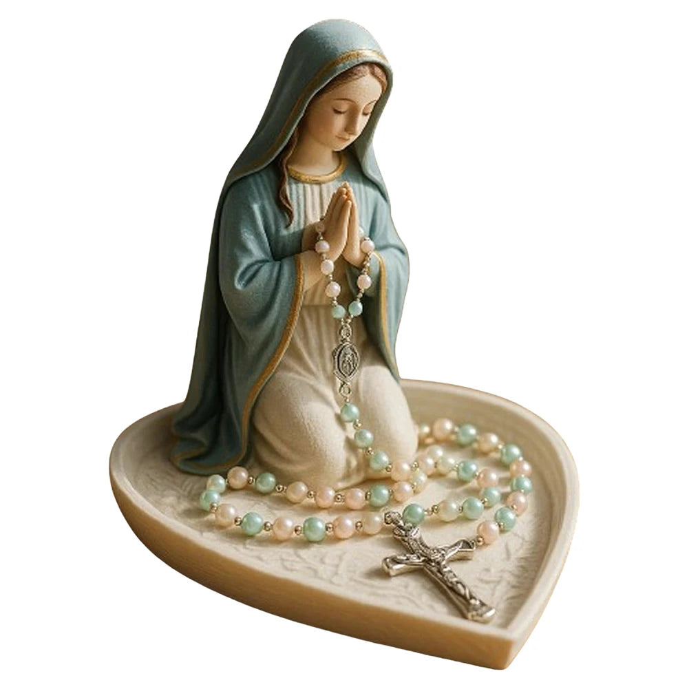 Virgin Mary Rosary Holder Statue Resin Our Lady of Grace Statue Holy Mother Figure Catholic Religious Home Decor