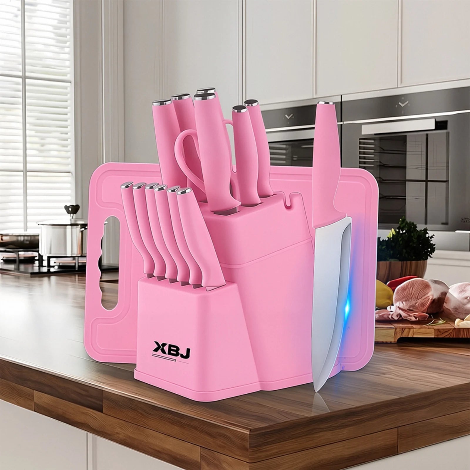 15 Pcs Stainless Steel Kitchen Knife Set with Block & Cutting Board