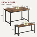 Rectangular Dining Table Set for 4, with 2 Metal Wood Benches