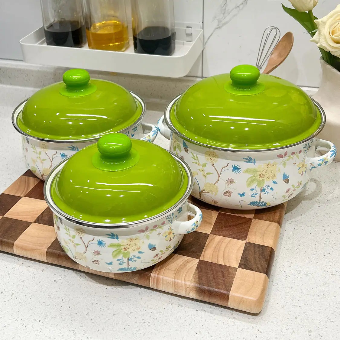3-piece Set of Thickened Cartoon Enamel Household Cookware