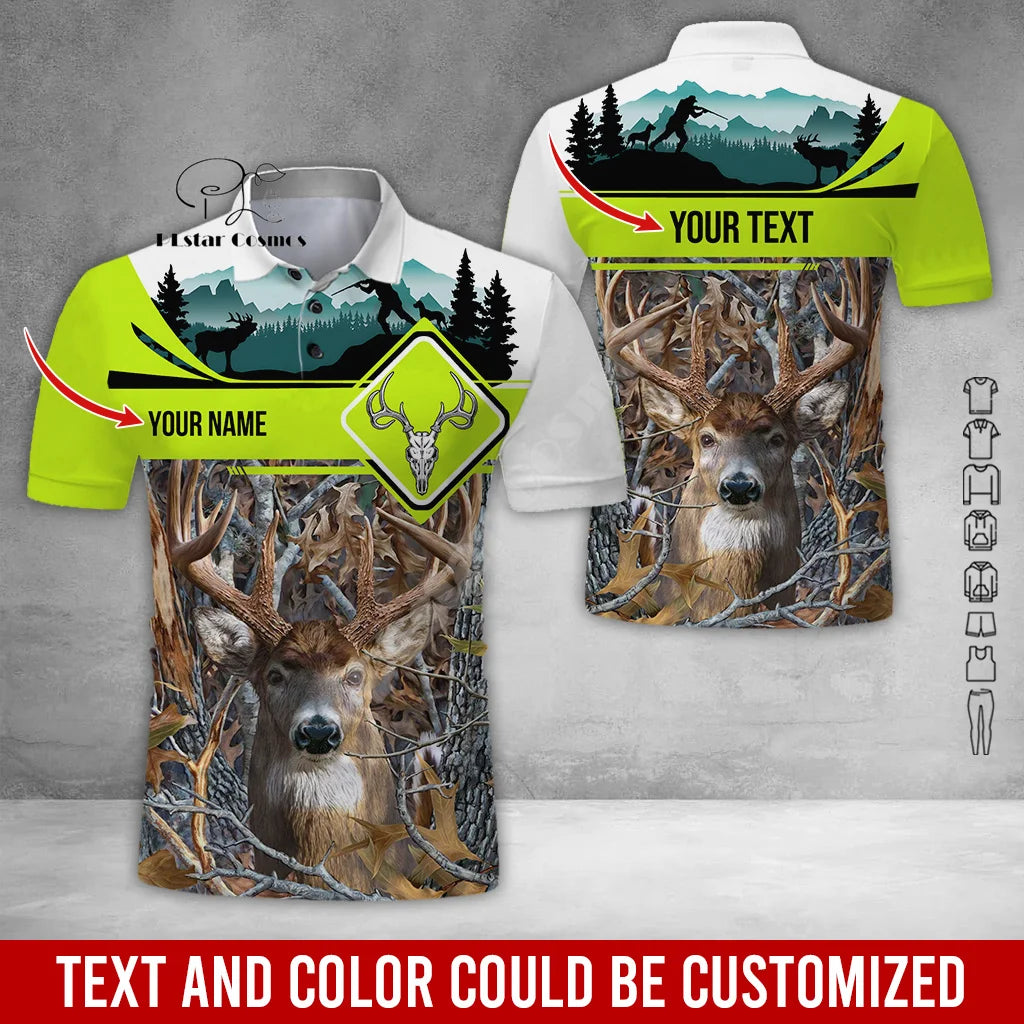 Custom Name Deer Hunting Camo Casual Collar Polo Shirts Short Sleeves