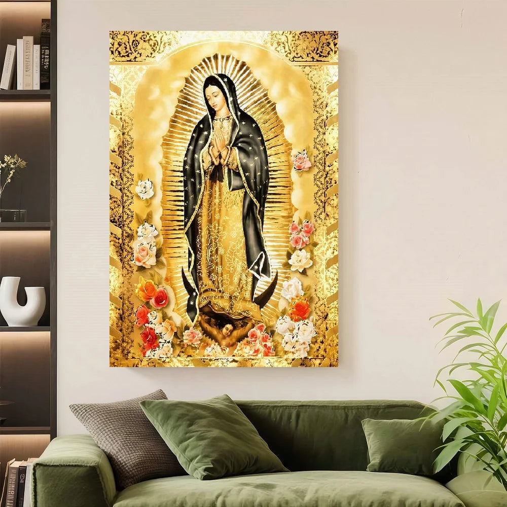 Framed Flat,1pc Golden Religious Virgin Art