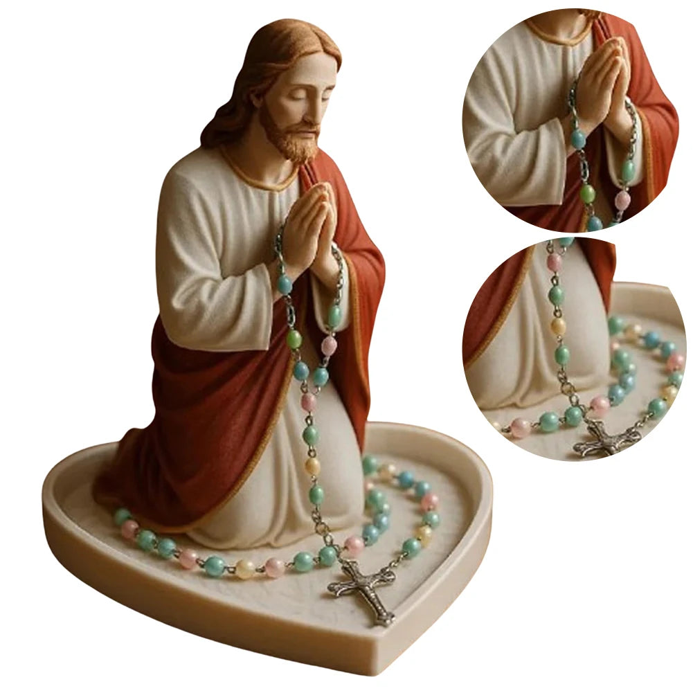 Virgin Mary Rosary Holder Statue Resin Our Lady of Grace Statue Holy Mother Figure Catholic Religious Home Decor
