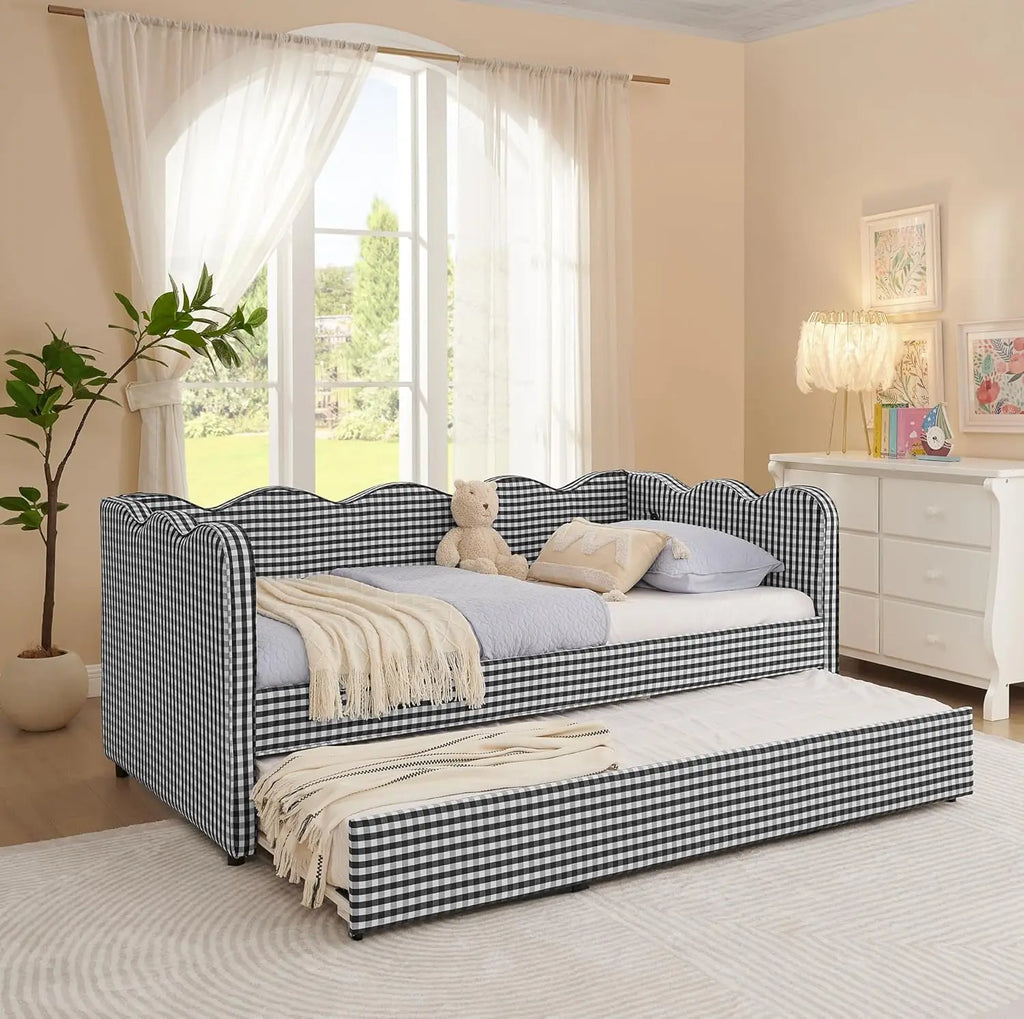 Twin Upholstered Daybed Extendable Linen Sofa Bed