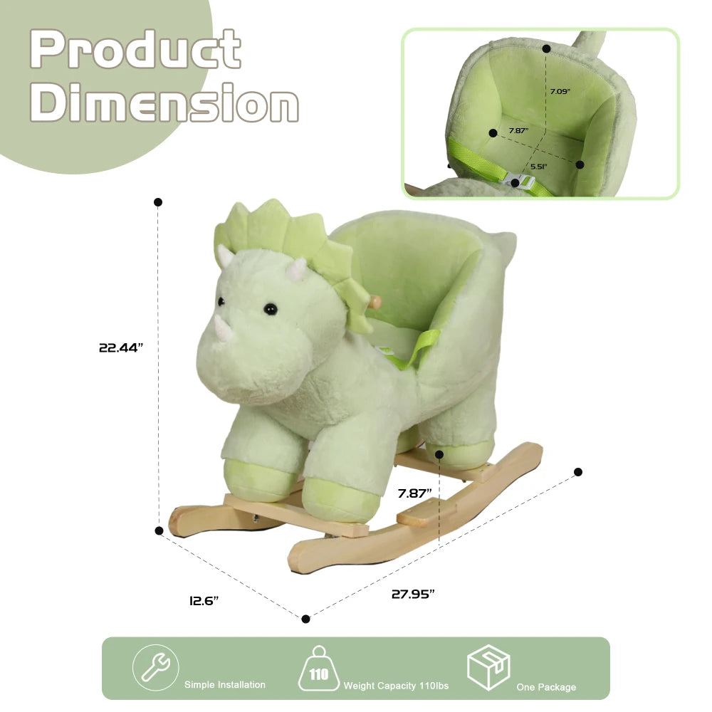 Kids Ride-On Rocking Horse Toy with Jingle Bells,Dinosaur Rocking Toy