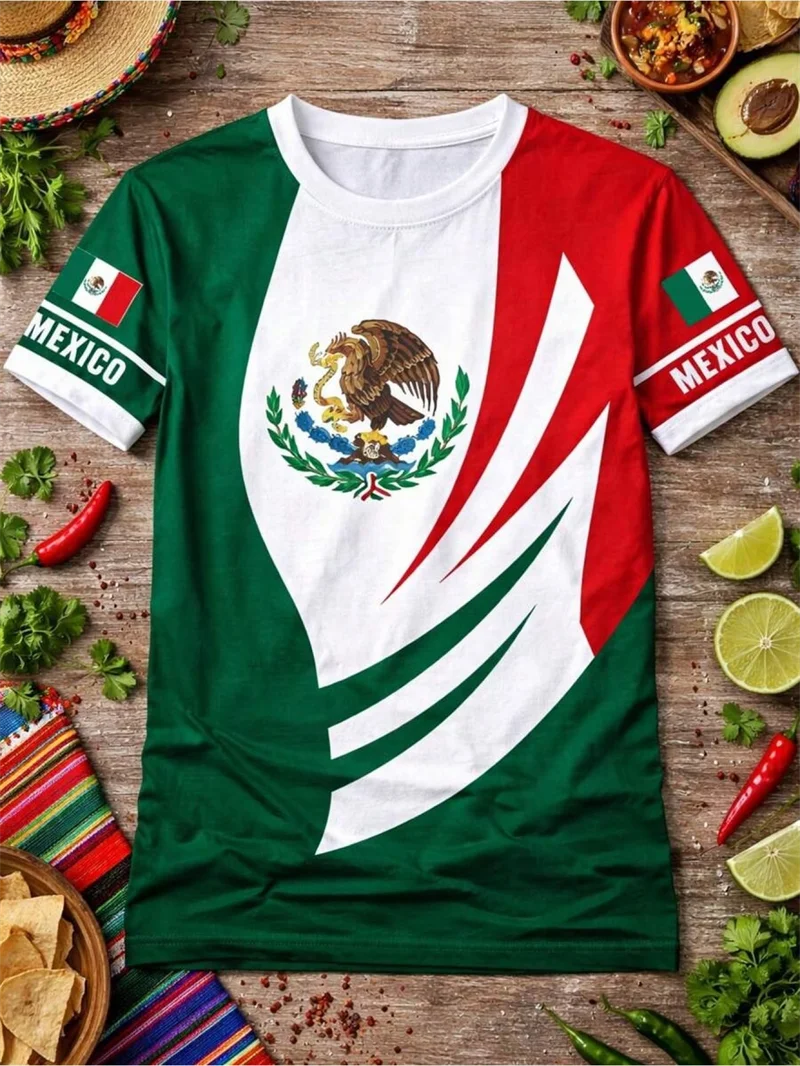 Men's Casual T-Shirt With Mexican Flag Style