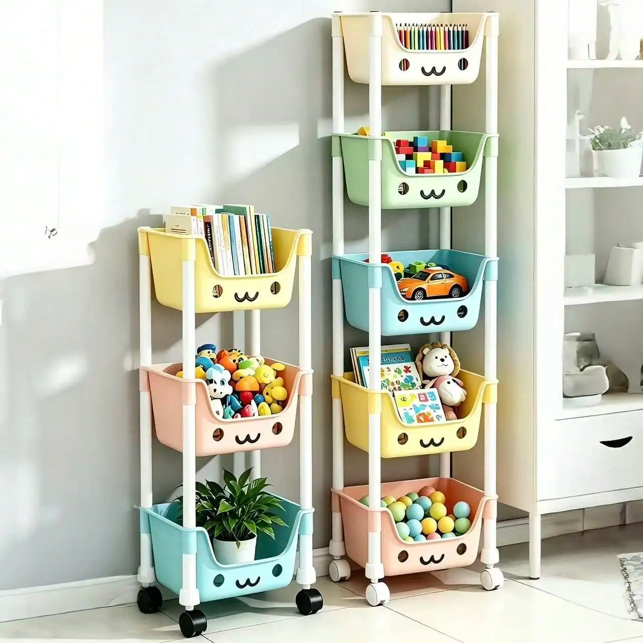 Multi-Layer Rolling Storage Cart, Kids Toy Organizer With Wheels