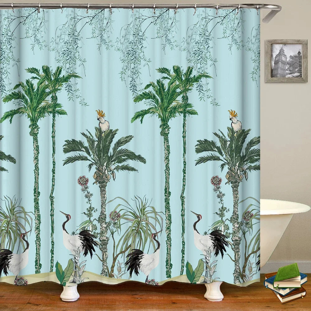 Chinese Style Flower and Birds Tree Shower Curtains
