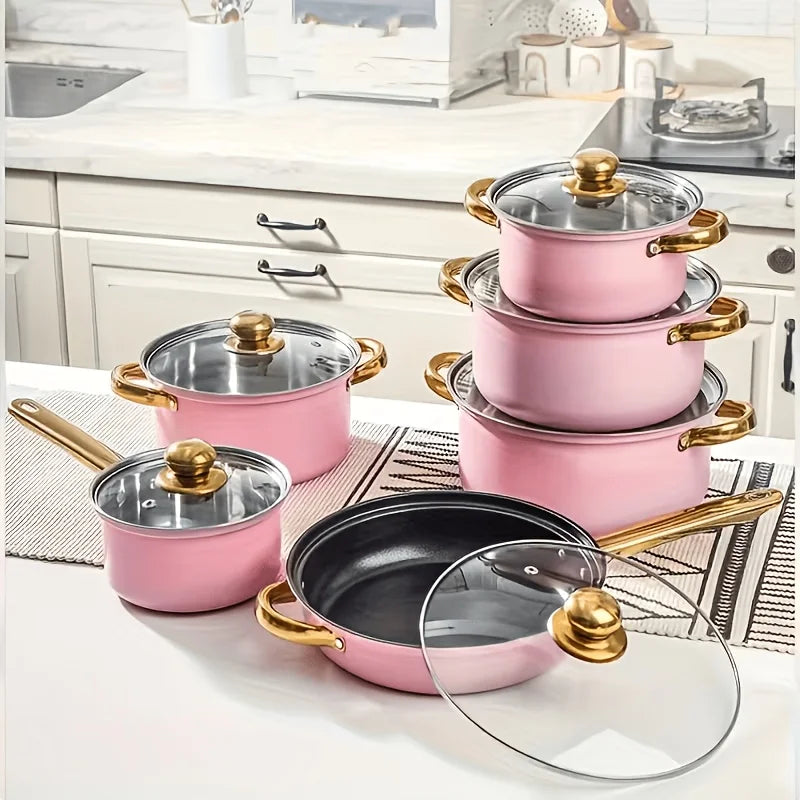 14pcs Heavy-Duty Stainless Steel Non-Stick Cookware Set