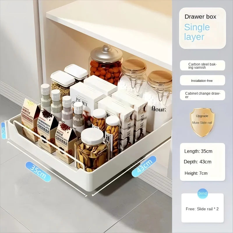 Kitchen Pull-out Drawers with Tray Spice Storage & Pot Organizer