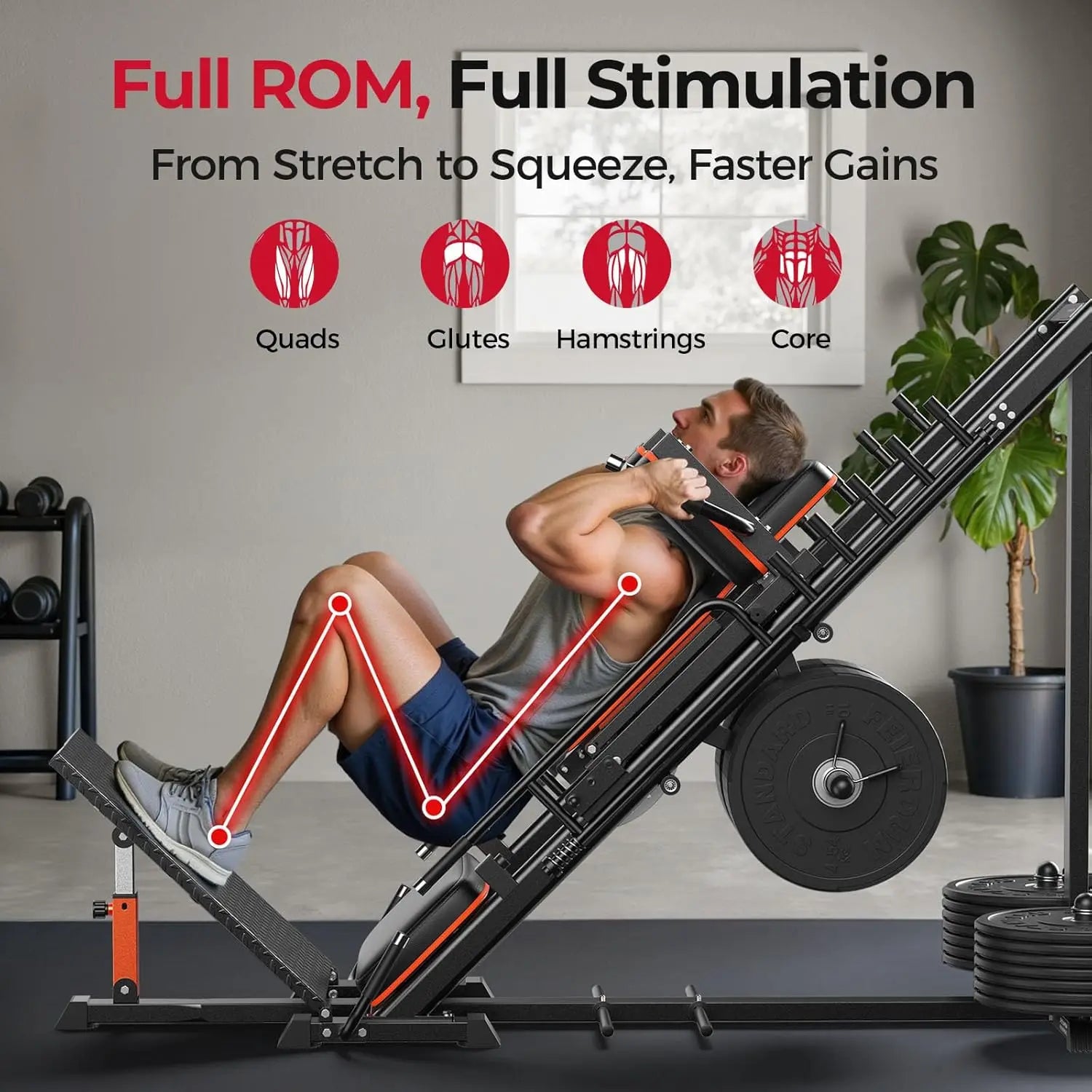 FEIERDUN 3‑in‑1 Leg Press Hack Squat Machine with Ultra-Quiet Pulley System