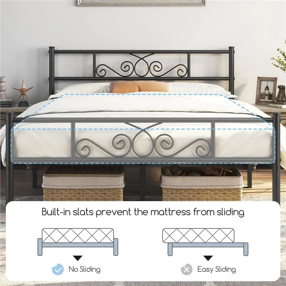 Queen Bed Frame with Metal Platform Bed with Headboard Footboard for Bedroom