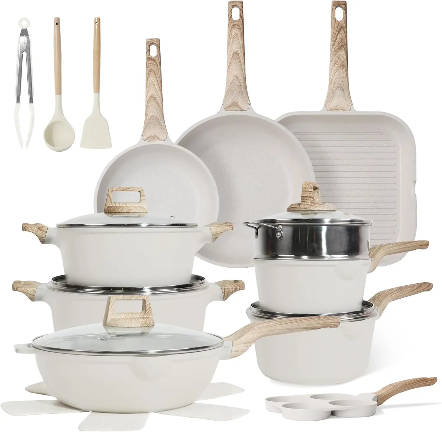Non-Stick Pots and Pans Set, Granite Induction Cookware with Frying Pans, Saucepans, Griddle, Egg Pan