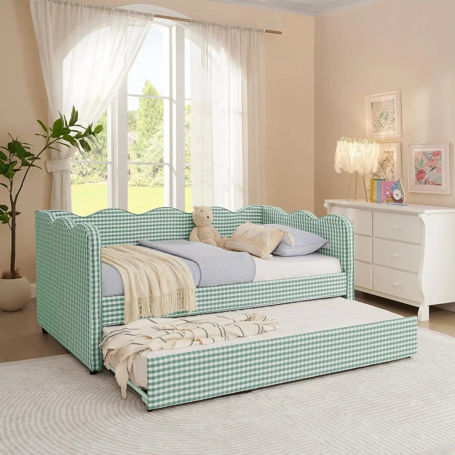 Twin Upholstered Daybed Extendable Linen Sofa Bed