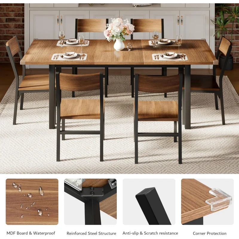 2026：-Piece 6 , 63 Extendable Kitchen Table & Chairs Set 4-6, Dining RoomTable with Sol