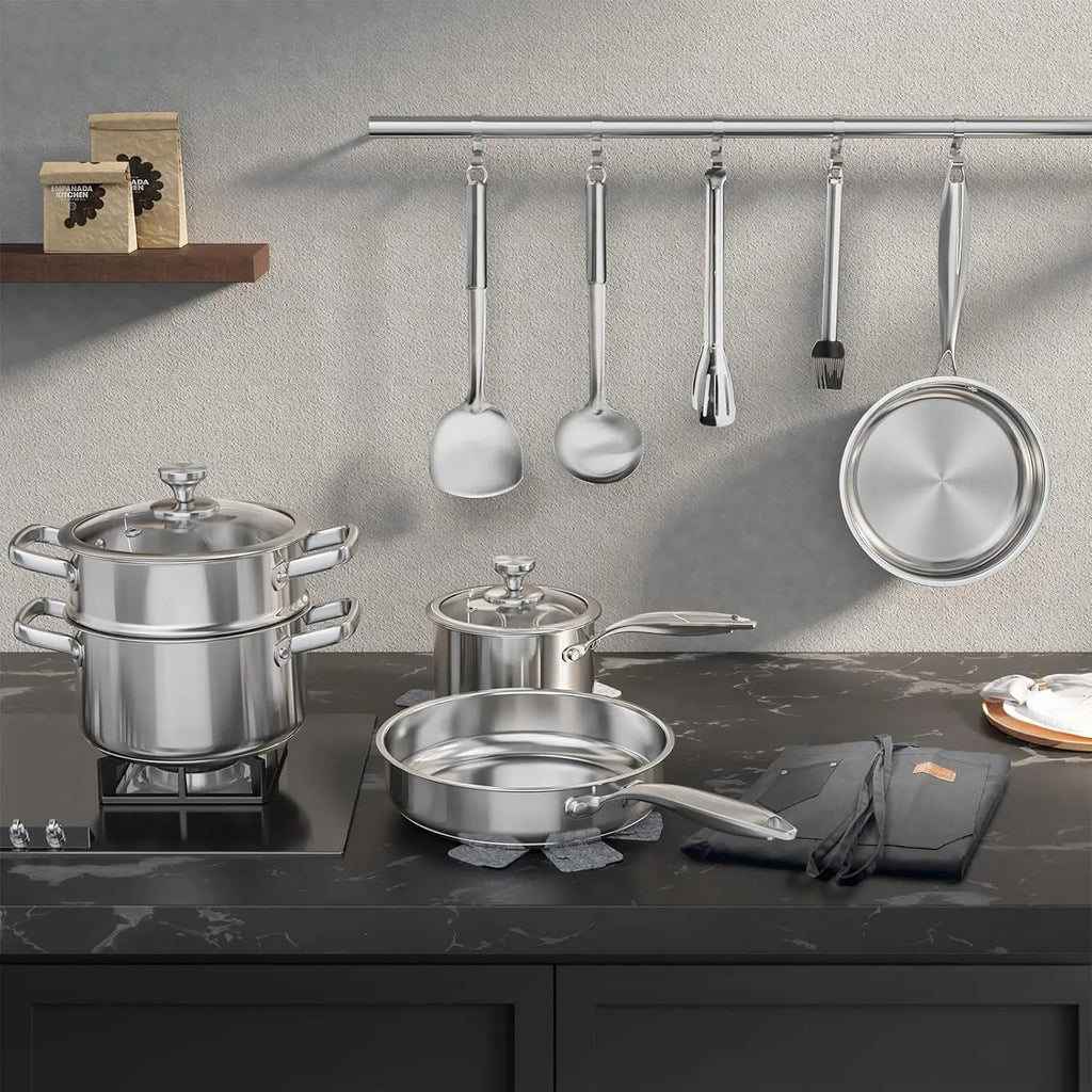 16PCs Stainless Steel Cookware Set with Steamer