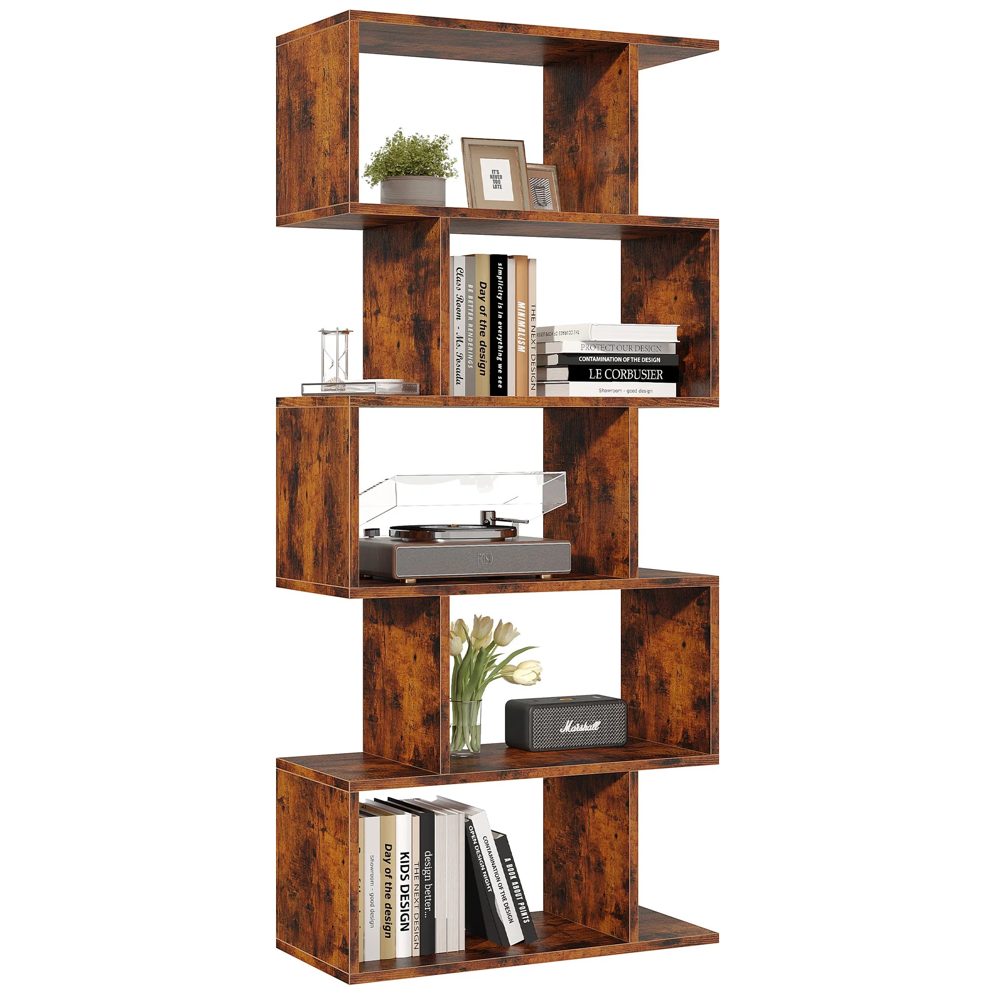 5 Tier S-Shaped Geometric Bookcase