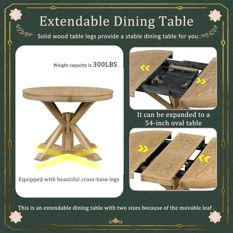 5-Piece Solid Wood Extendable Round Kitchen Table Set with 4