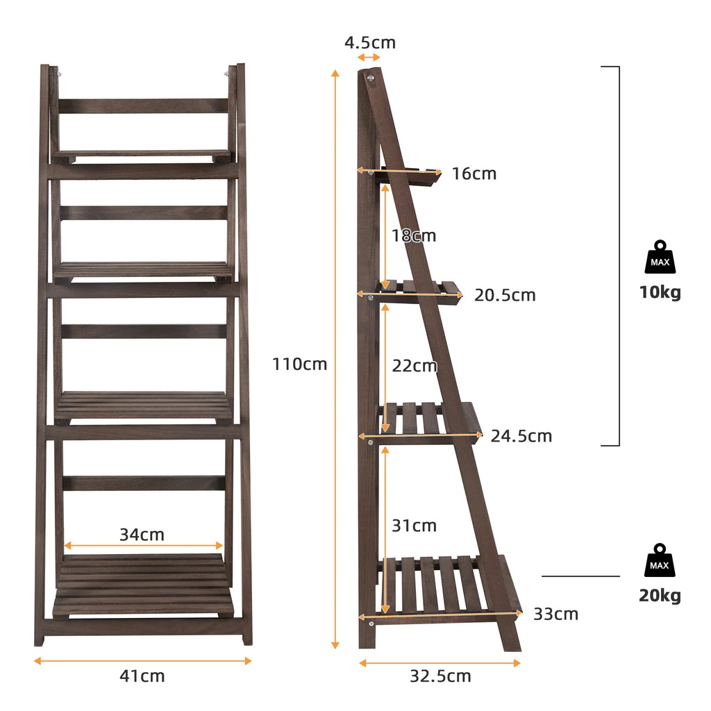 Folding 4 Tier Storage Shelving Unit, Ladder Shelf